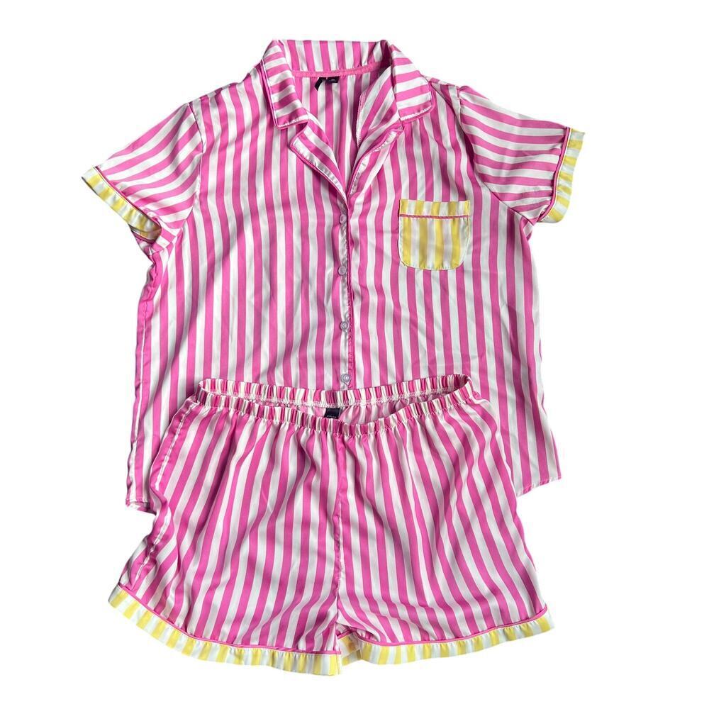 Kensie Pink & White Striped Button Pajama Shorts Set XL